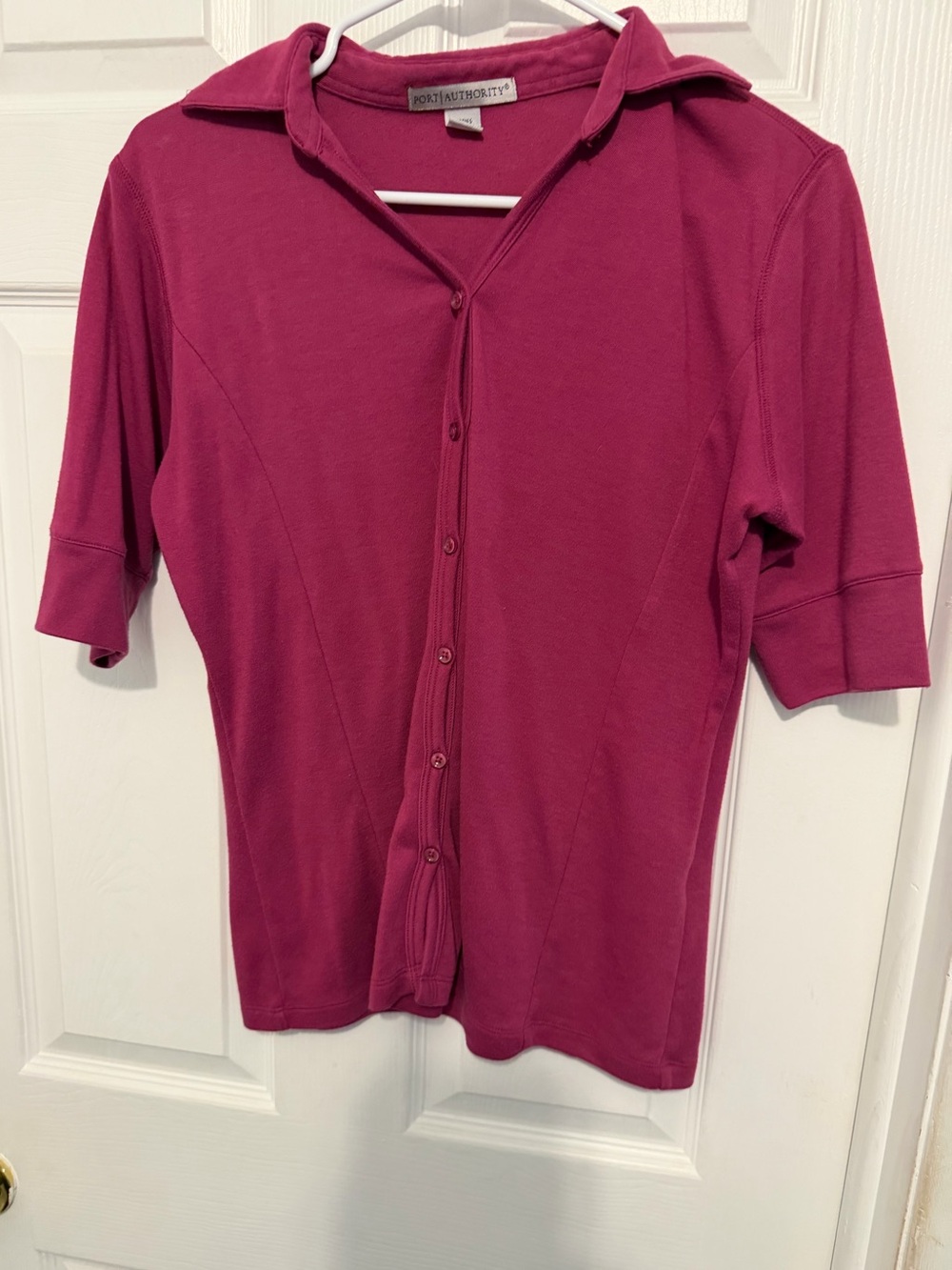 Port Authority Burgundy 3/4 Sleeve Button Front Polo Top